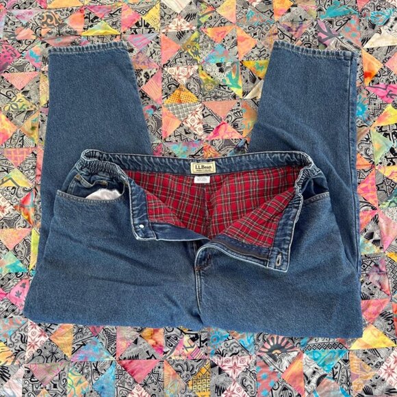 LL Bean Womens Original Fit Relaxed Flannel Lined Jeans 275355 Size 20W Blue - Picture 1 of 8